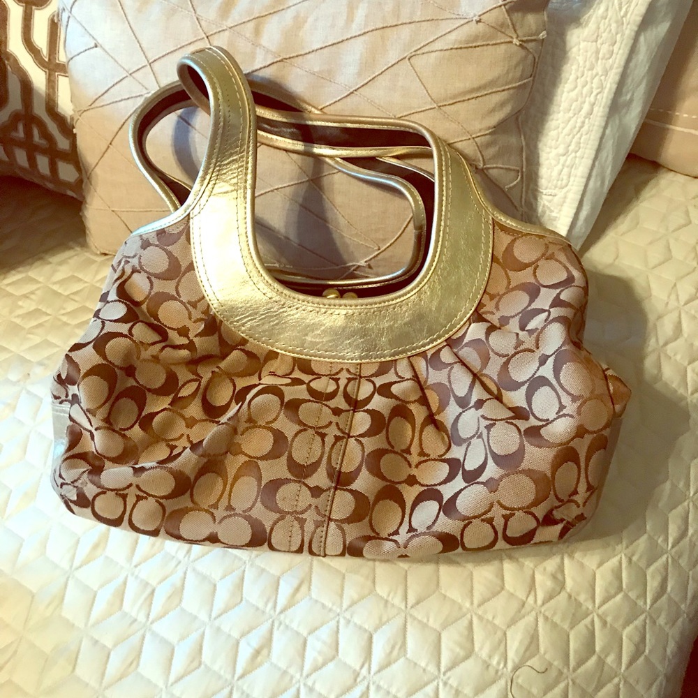 Coach tote, brown and gold. Like new.